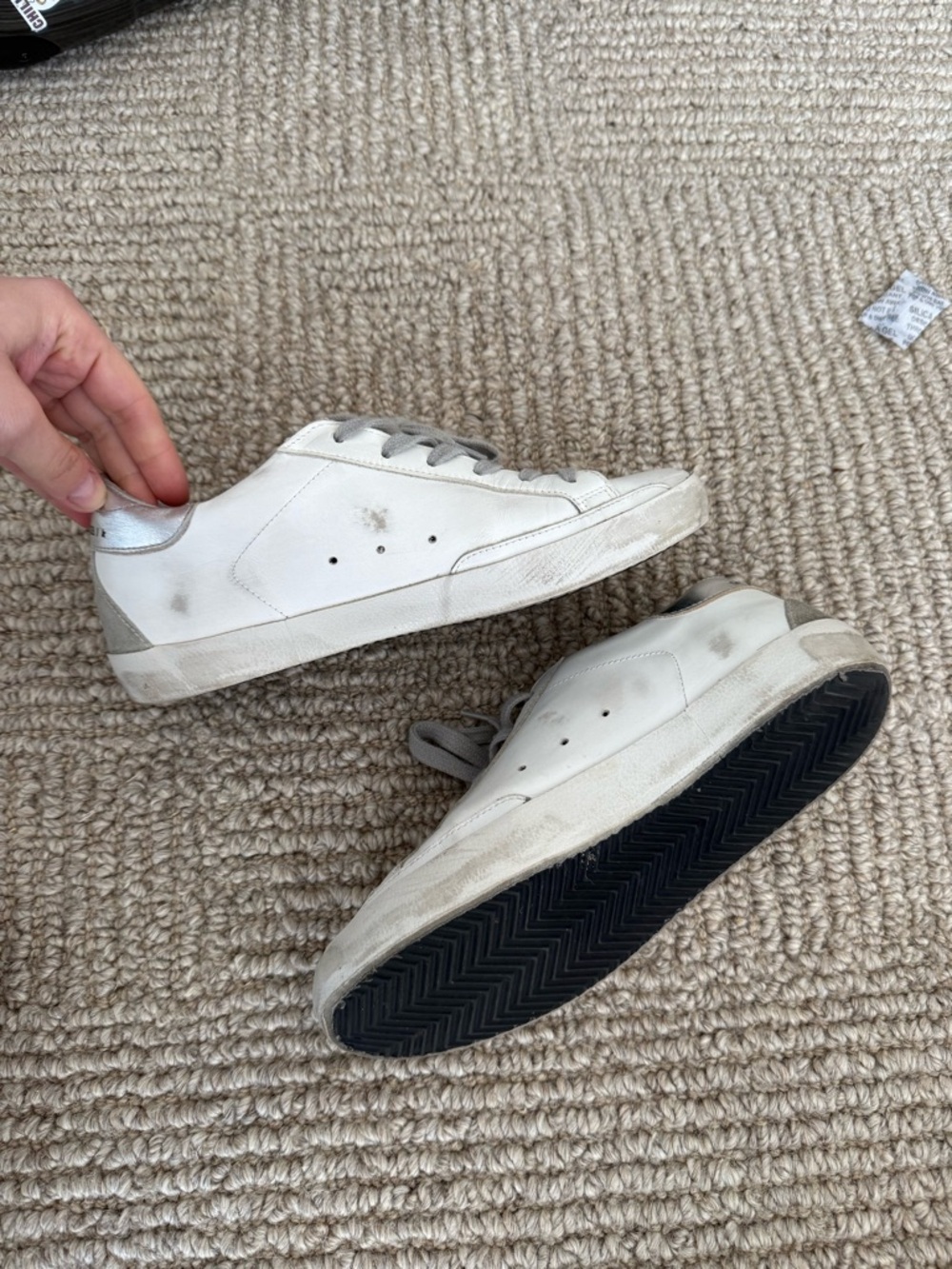 Golden Goose White Leather Sneakers with Gray Star and Laces - Picture 5 of 5